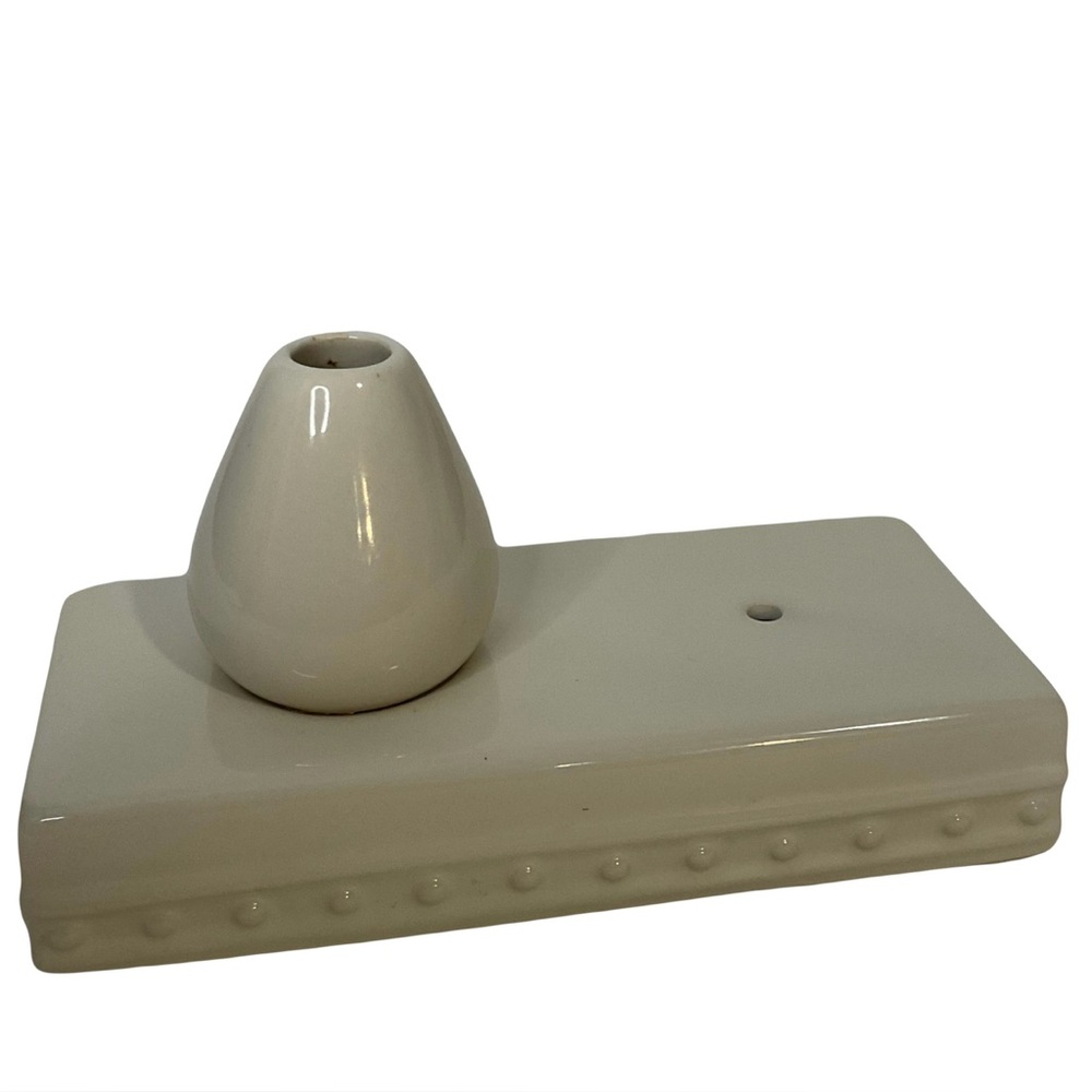 Nora Fleming S5 Retired White Pearl Dot Stoneware Bud Vase & Toothpick Holder